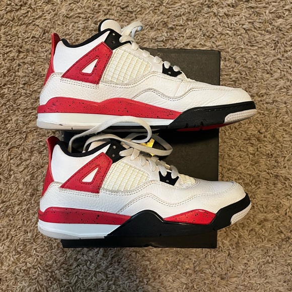 Jordan 4 Retro (PS) size 3Y White and Red Sneakers - Picture 4 of 6